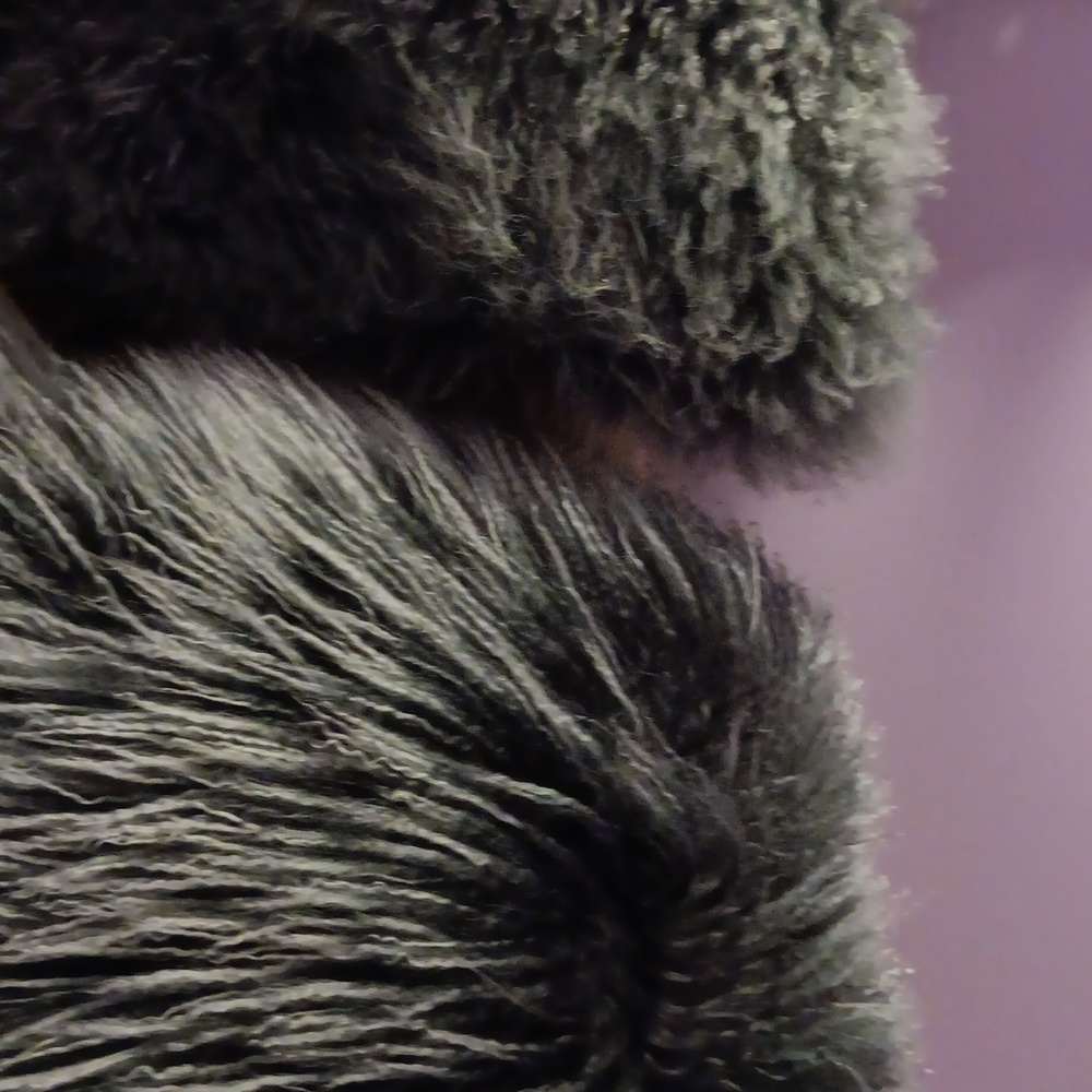 2 Mon Chateau Tibetan Lamb fur pillows. Both are dark and light gray. Fiberfill
